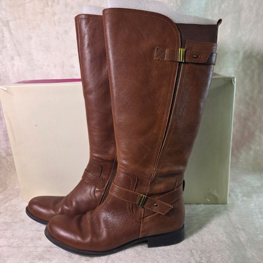 Naturalizer Joan Riding Boots Brown Leather Wide Calf Women 9.5 M Excellent